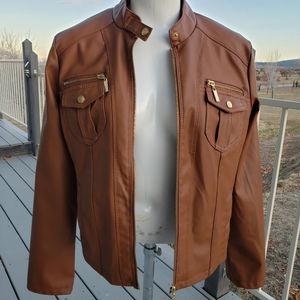 🌺 Worn just once! Brown faux leather jacket 🌺